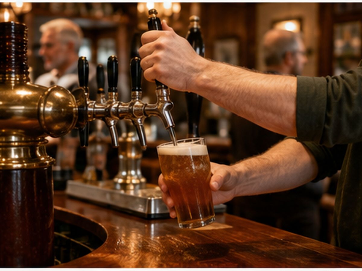 Pouring a pint at a traditional pub bar