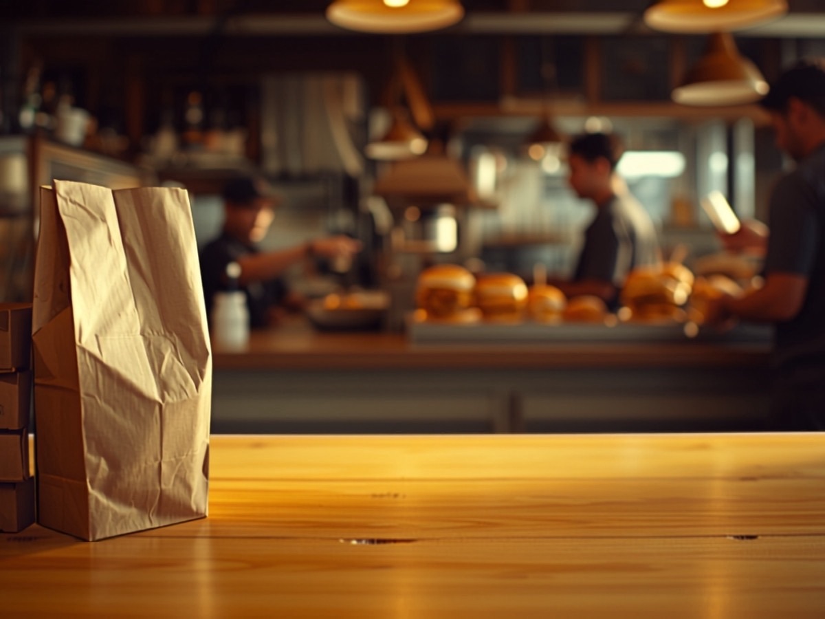 Fast casual counter with takeaway orders