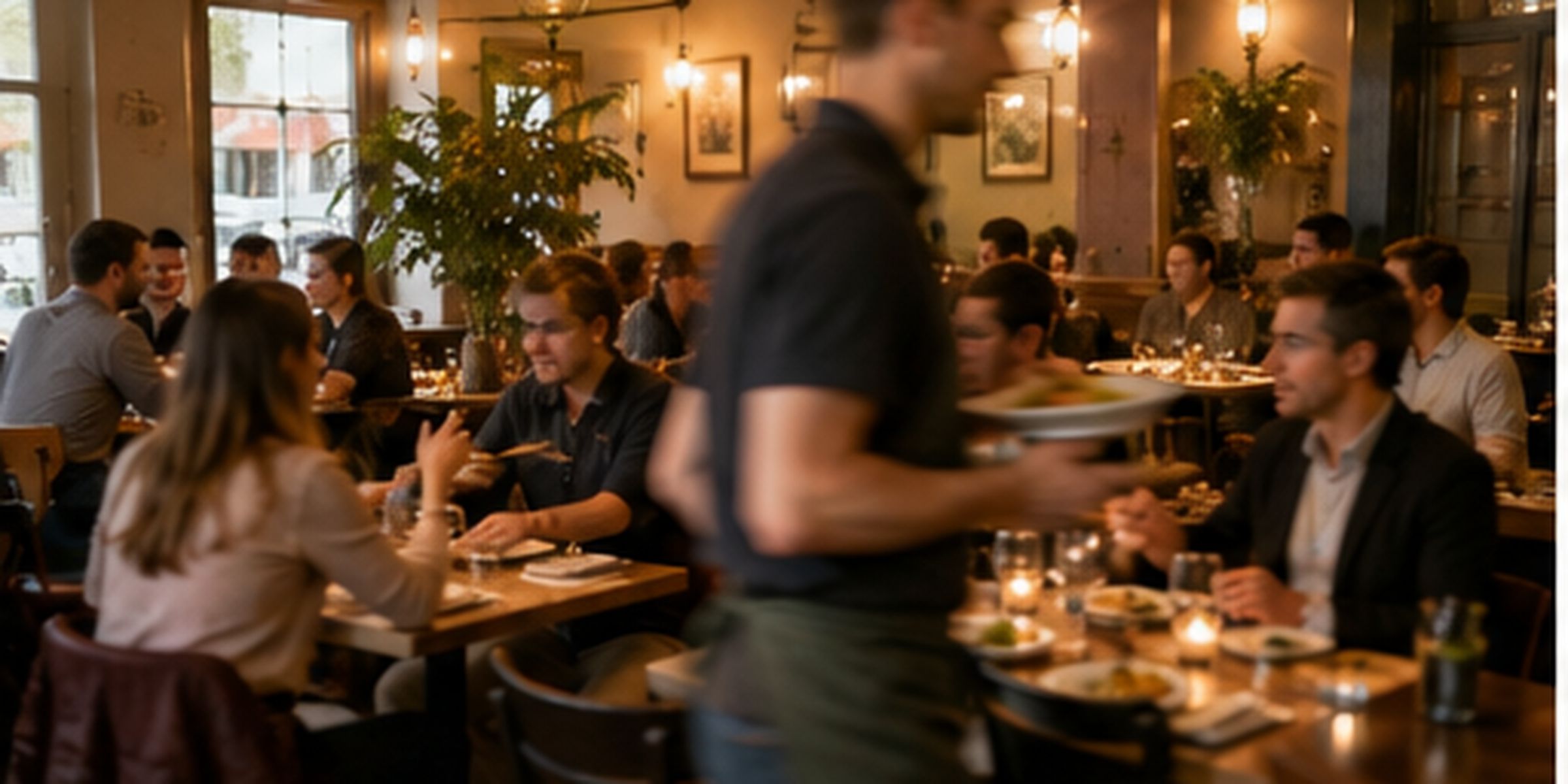 Vibrant bustling restaurant floor